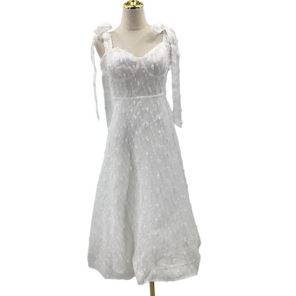 LULU'S SZ M Glamorous Element White Lurex Tie-Strap Bustier Midi Dress NEW B75 - Picture 2 of 9